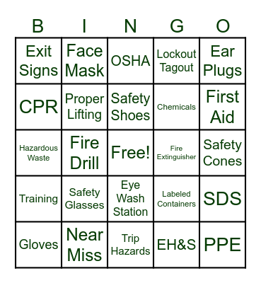 SAFETY BINGO Card