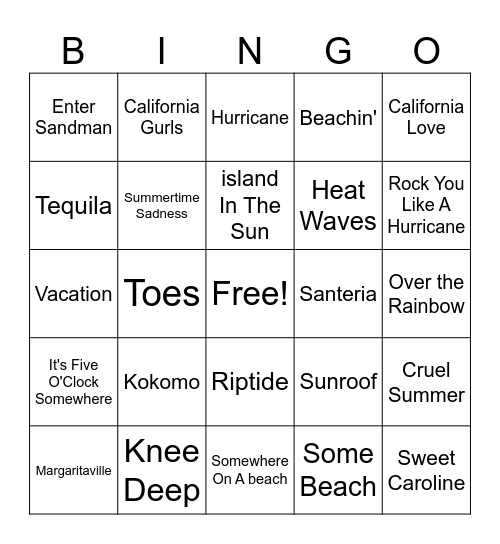 Life's a Beach Bingo Card