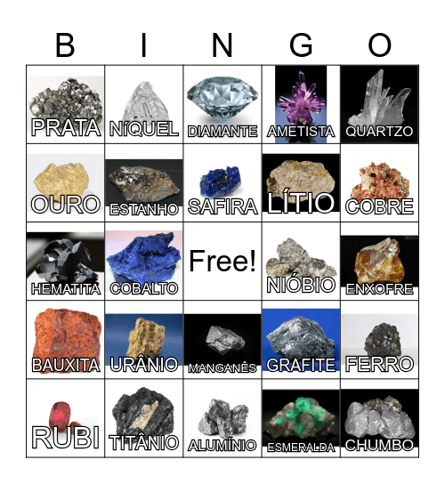 MINÉRIOS E MINERAIS Bingo Card