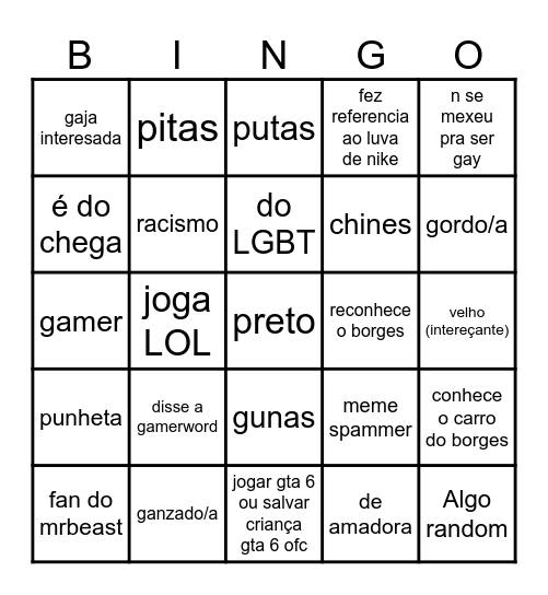 bingo do chat pt Bingo Card