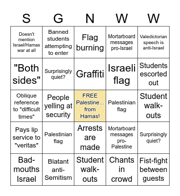 Harvard Commencement '24 Mishegas Bingo Card