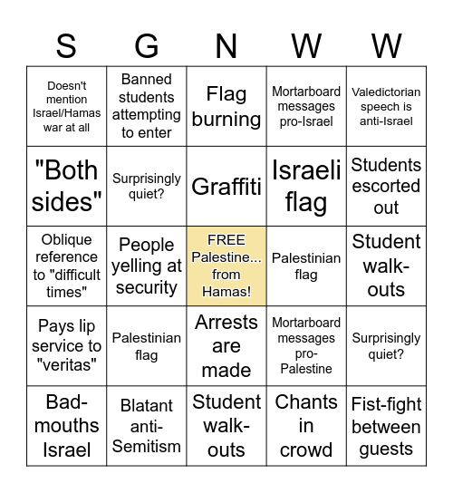 Harvard Commencement '24 Mishegas Bingo Card