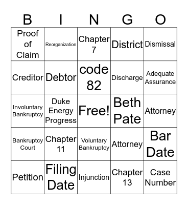 Bankruptcy Bingo Card