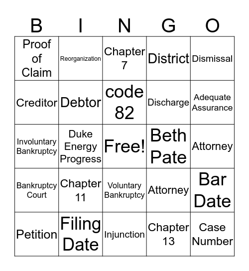 Bankruptcy Bingo Card