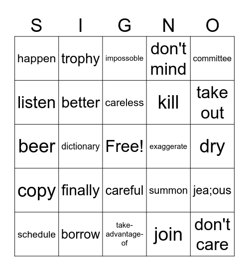 Lesson 15 Signo Bingo Card