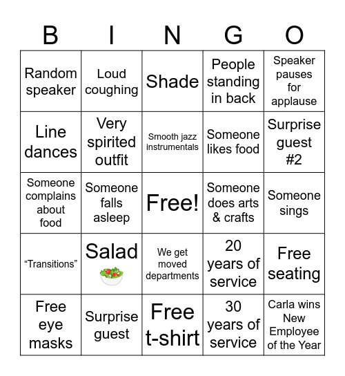 Luncheon Bingo Card