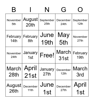 Birthday Bingo Card