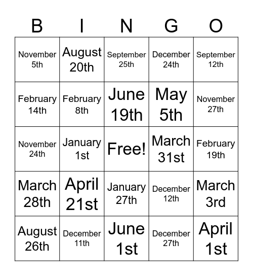 Birthday Bingo Card