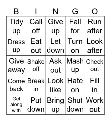 Phrasal Verbs Bingo Card