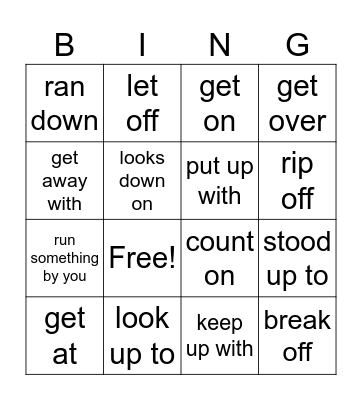 Phrasal Verbs Bingo Card