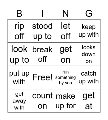 Phrasal Verbs Bingo Card