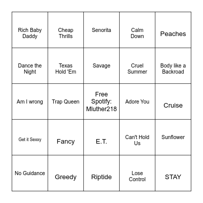 Summer Anthems (10s & Today) Bingo Card