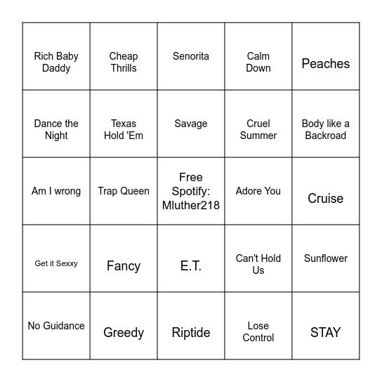 Summer Anthems (10s & Today) Bingo Card