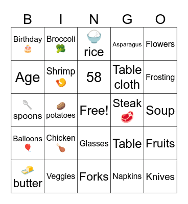 Dinner Party Bingo Card