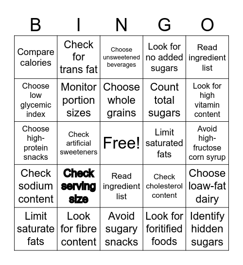 NUTRITION BINGO Card