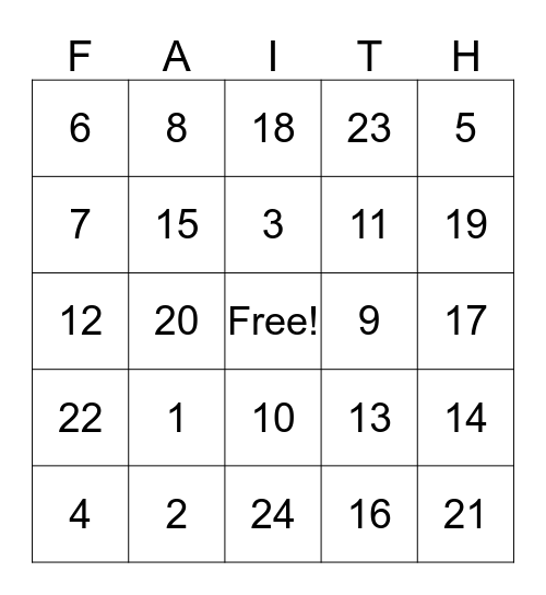 I Have Faith! Bingo Card