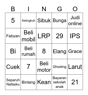 Bingo with Puspa Bingo Card