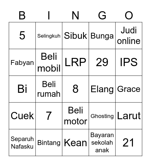 Bingo with Puspa Bingo Card