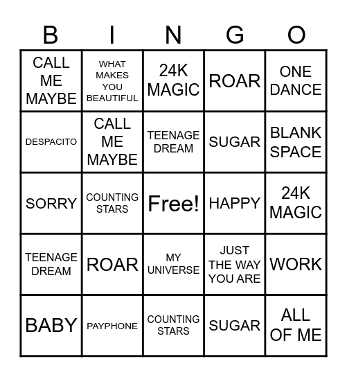 MUSIC BINGO Card