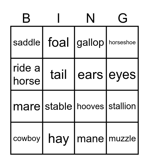 HORSES Bingo Card