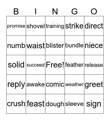 Reading Vocab Bingo Card