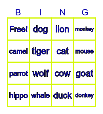 ANIMALS Bingo Card