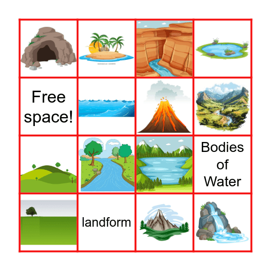 Landforms and Bodies of Water Bingo Card