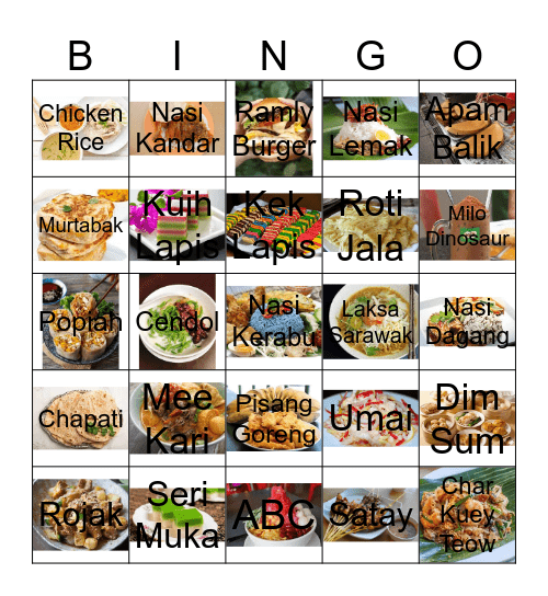 Malaysian Foods Bingo Card