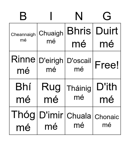 Aimsir Chaite Neamhrialta Bingo Card