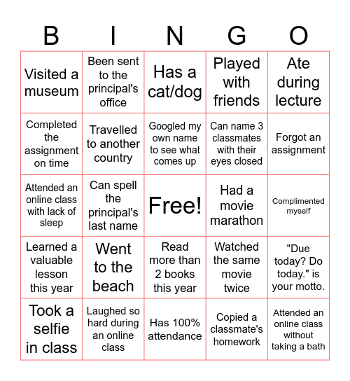 End of the School Year Bingo Card