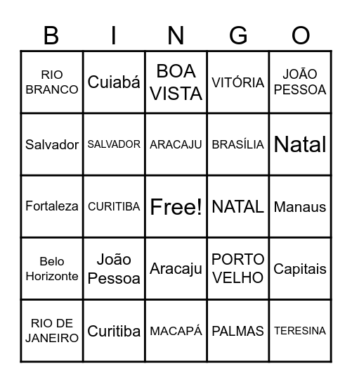 CAPITAIS DO BRASIL Bingo Card