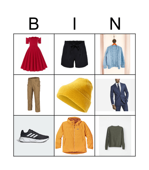 Clothes Bingo Card