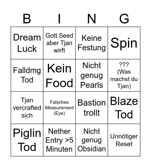Tjan Win Challenge Minecraft Bingo Card