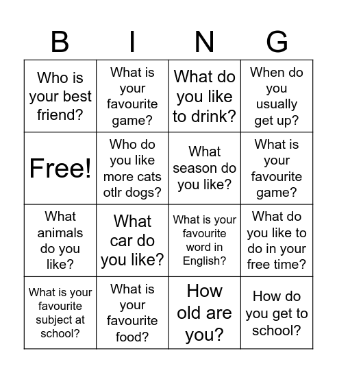 Hello Bingo Card