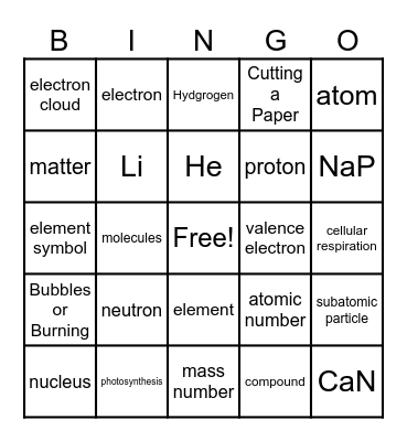 Periodic Table & Properties Bingo Card