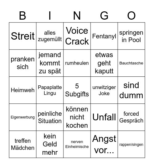 Jungs WG Bingo Card