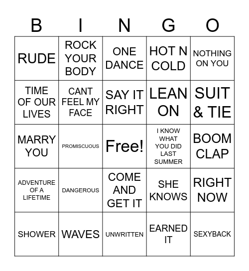 Summer Jams Bingo Card