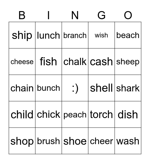 ch and sh sound Bingo Card
