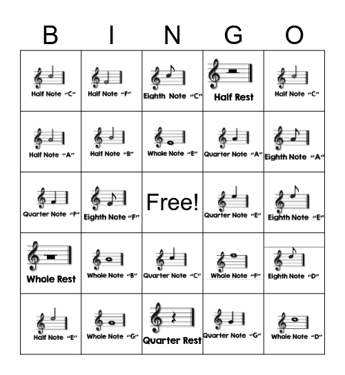 Treble Clef Bingo! Bingo Card