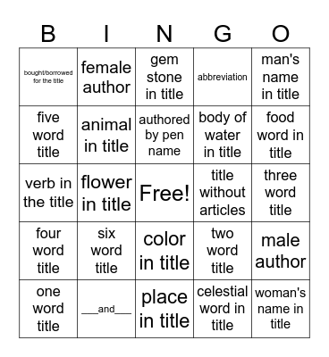 Summer Reading Bingo Card