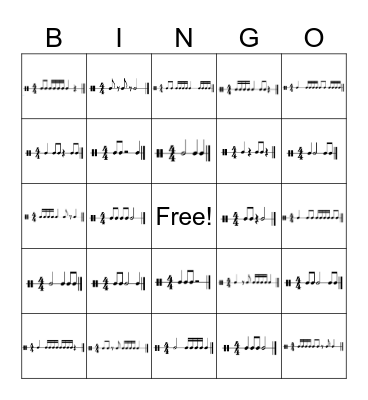 Rhythm Bingo: Half, Quarter, Eighth Notes and 16th Notes Bingo Card