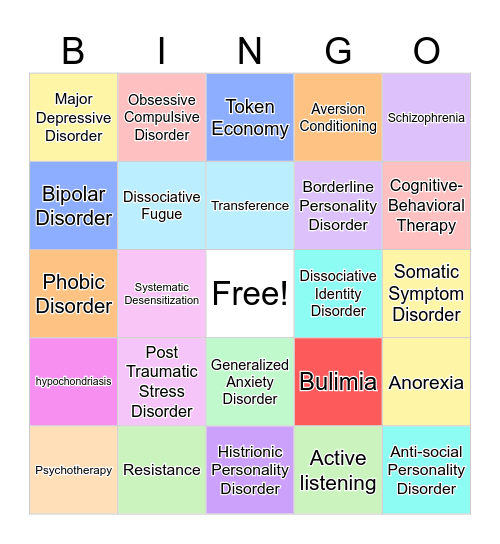 Unit 8 Psychology Vocab Bingo Card