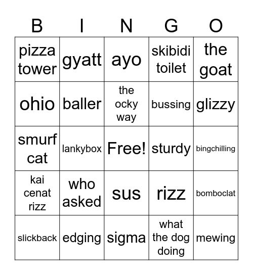 Brainrot bingo Card