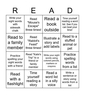 Summer Reading Bingo Card