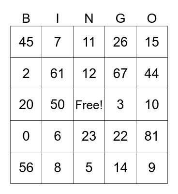 8th Grade Fun Bingo Card