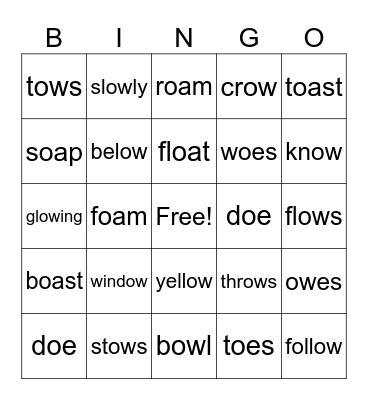 Long O Bingo Card