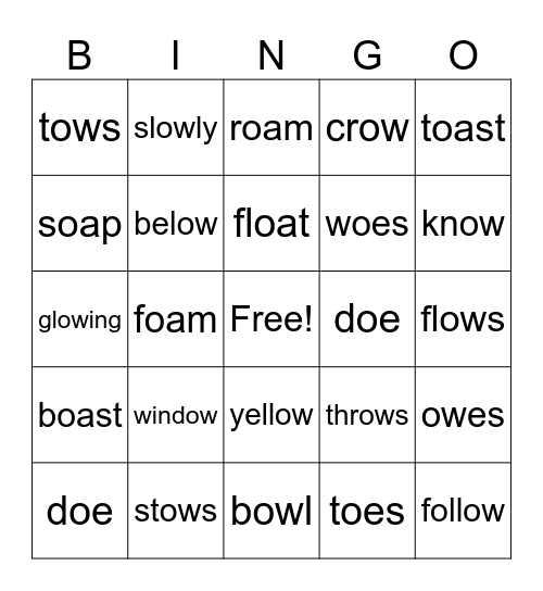 Long O Bingo Card