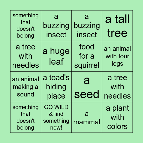 Biodiversity Bingo! Bingo Card