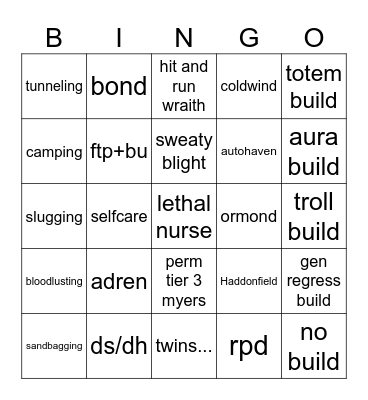 Dbd soloQ Bingo Card