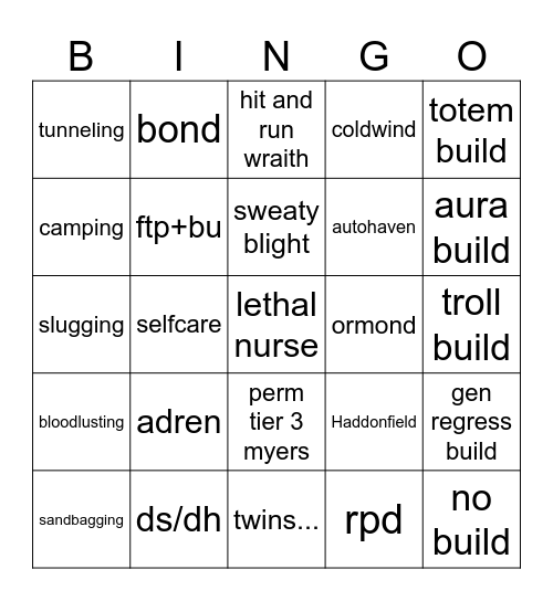 Dbd soloQ Bingo Card